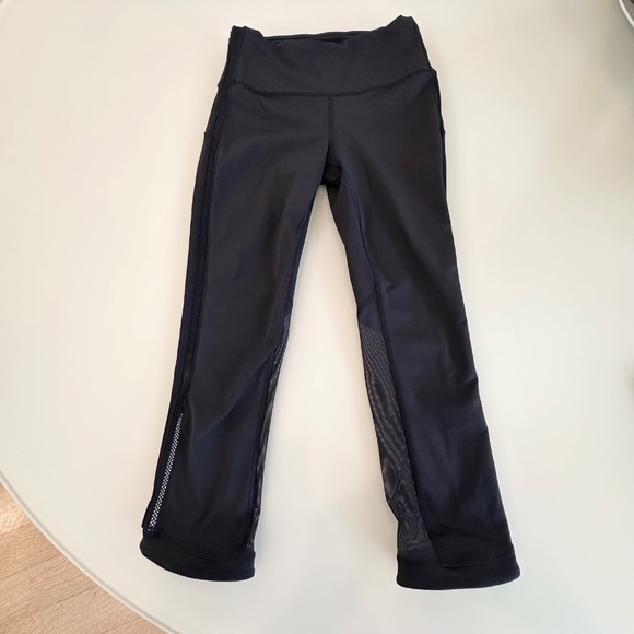 Lululemon Wunder Train Mesh Crop Black Leggings Tights Sz 4 • Excellent - Picture 2 of 15